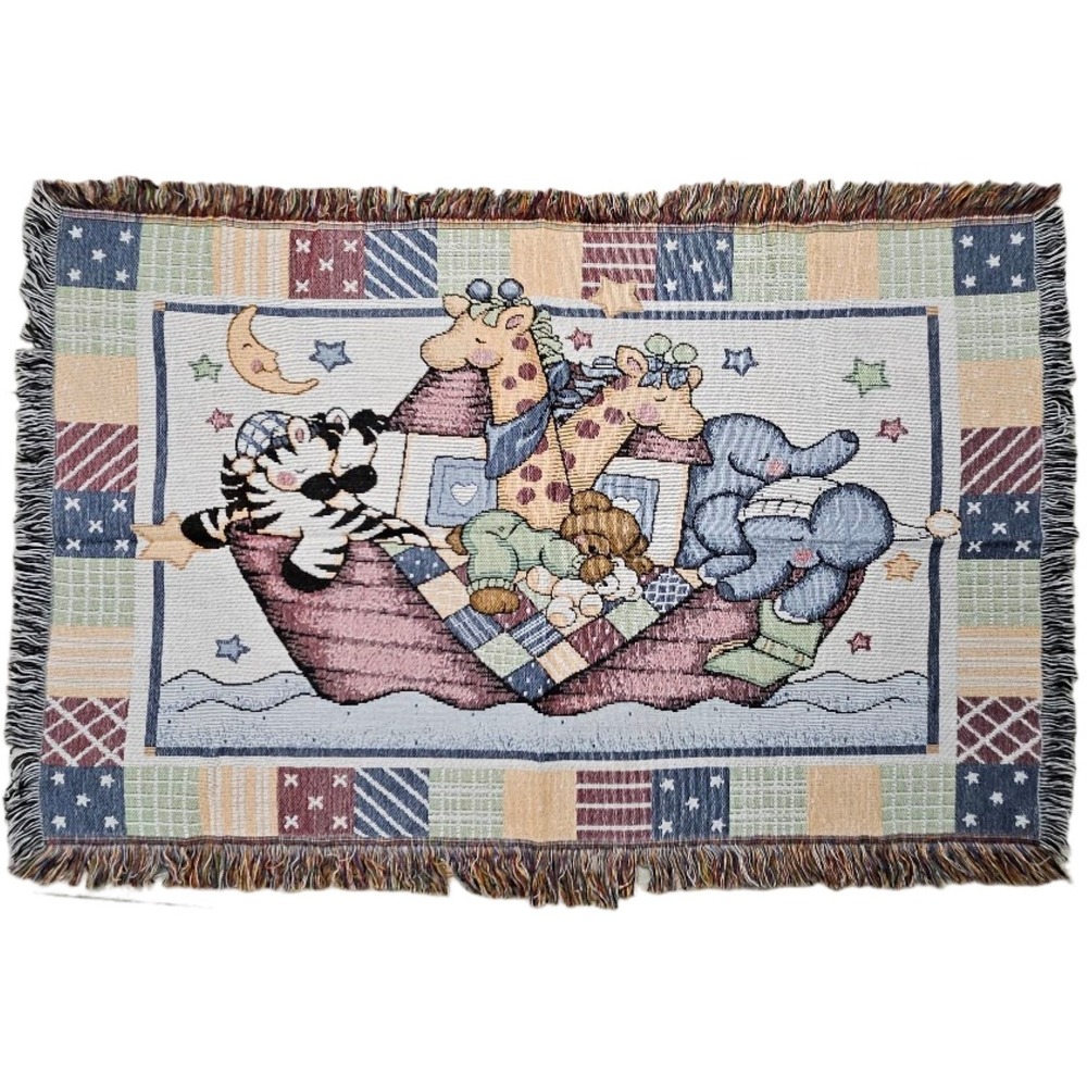 Noah's Ark Woven Tapestry Blanket Unisex Baby Nursery Vintage Wall Decor Throw